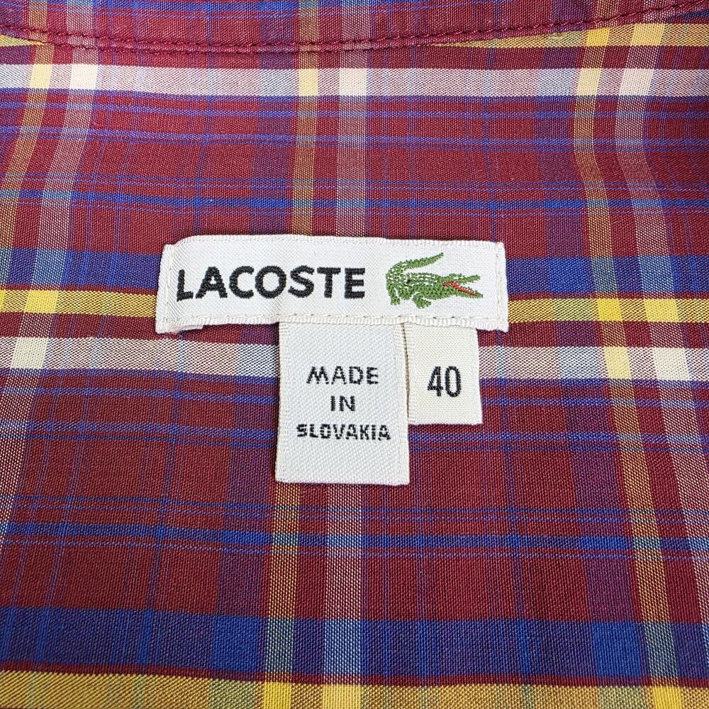 Lacoste Dress Womens 40 Red Plaid Shirt Dress Roll Tab Sleeve Cotton Pockets - Picture 2 of 16